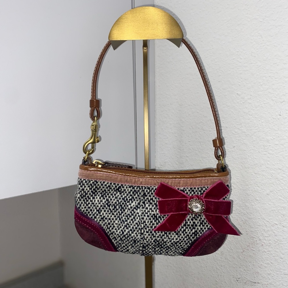 Coach Vintage SoHo Tweed Wristlet with Suede Bow EUC - Picture 2 of 15